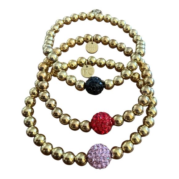 Rustic Cuff Ireland Beaded Stretch Bracelet Set Of 3 Pink Red Black Crystal - Picture 1 of 7